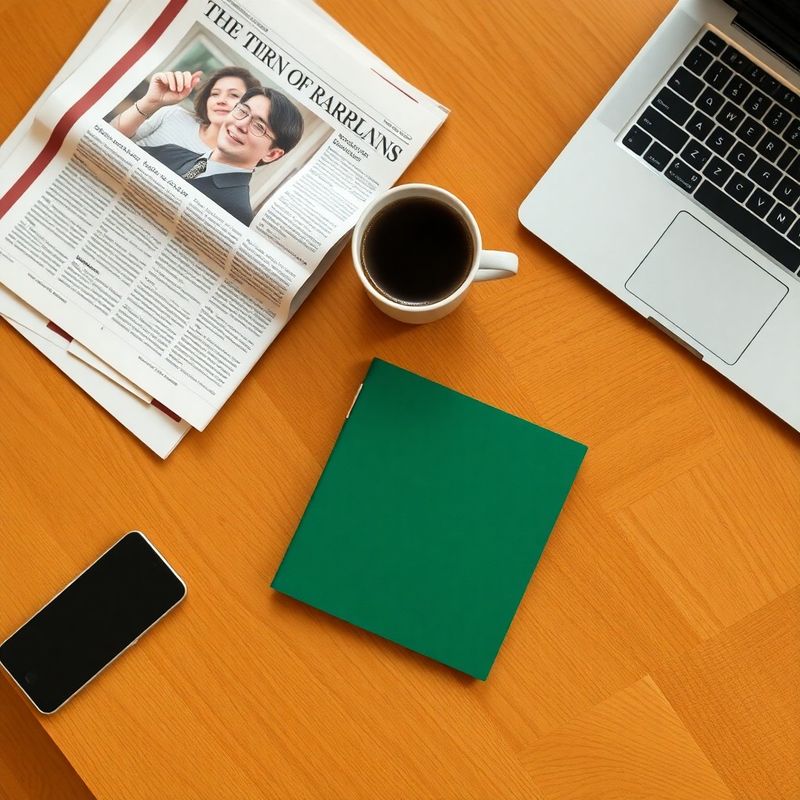 Ziar, laptop și cafea pe un birou de lemn cald, compoziție editorială