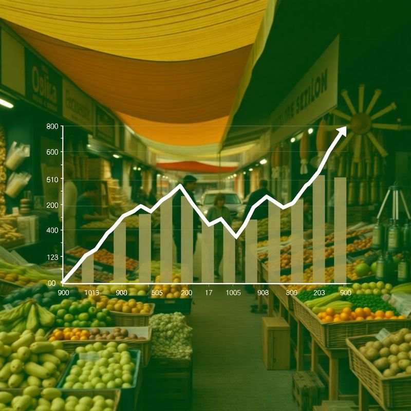 Grafic al inflației suprapus peste o piață tradițională din Moldova